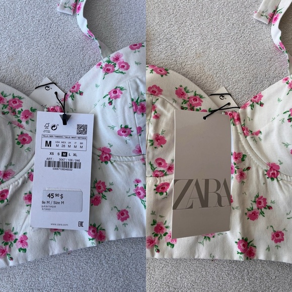 NWT Zara Linen Blend Floral Crop Top M - Picture 6 of 14